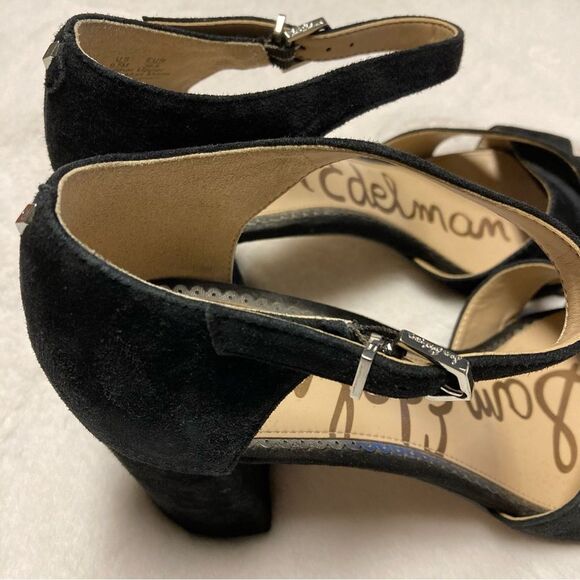 Sam Edelman Orlane Black Block Sandal Heels Suede Leather Size 9.5 - Picture 6 of 14